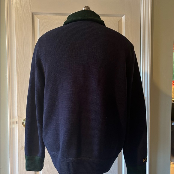 Polo by Ralph Lauren Navy and Dark Green Letterman Shawl Collar Cardigan - Picture 2 of 4